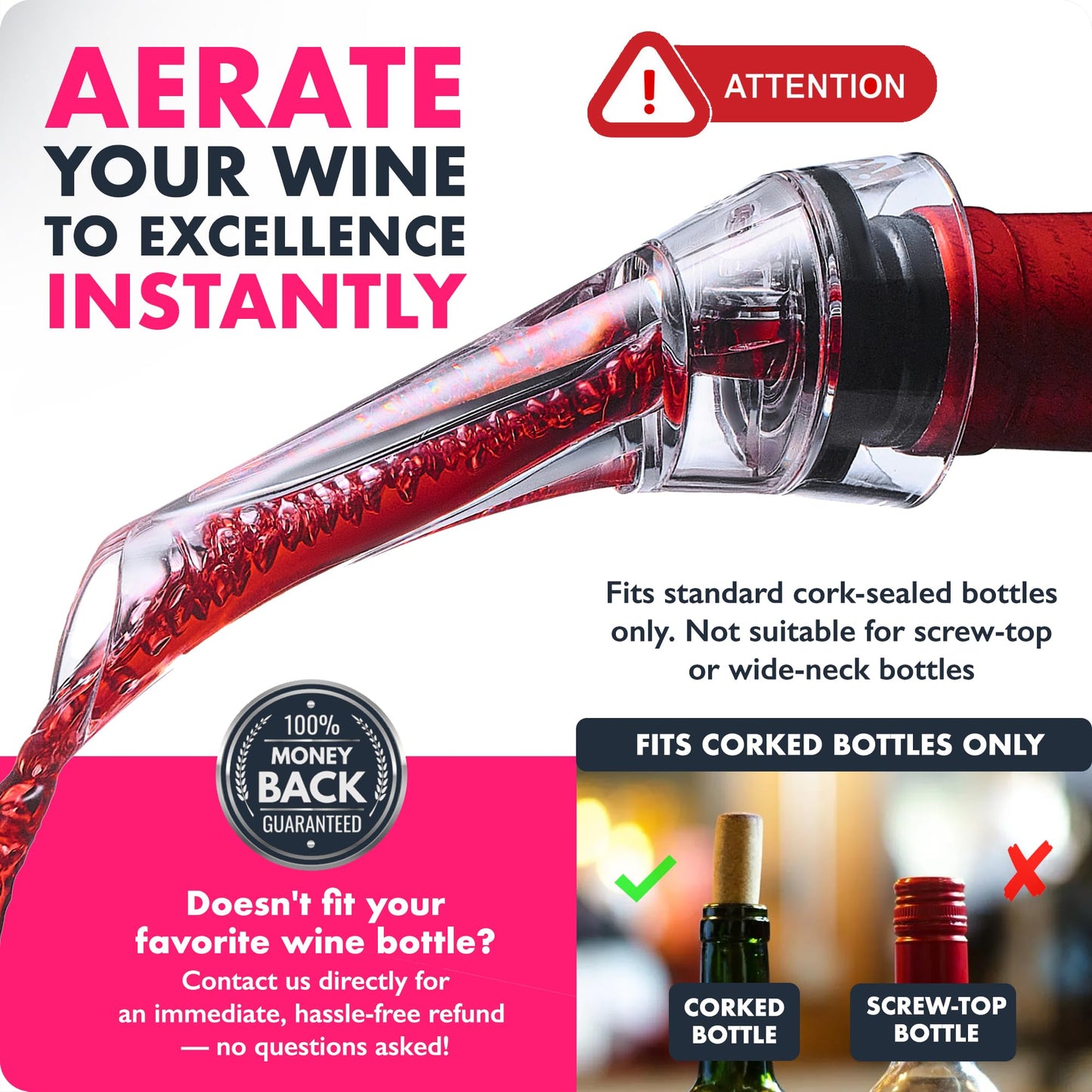 VINABON Wine Aerator Pourer Spout 2025 – Professional Wine Aerator Attaches to Bottle for Improved Flavor, Enhanced Bouquet, and Rich Finish. No-Drip, Spill-Free Design. Includes Wine Guide eBook.