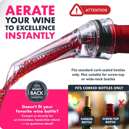 VINABON Wine Aerator Pourer Spout 2025 – Professional Wine Aerator Attaches to Bottle for Improved Flavor, Enhanced Bouquet, and Rich Finish. No-Drip, Spill-Free Design. Includes Wine Guide eBook.