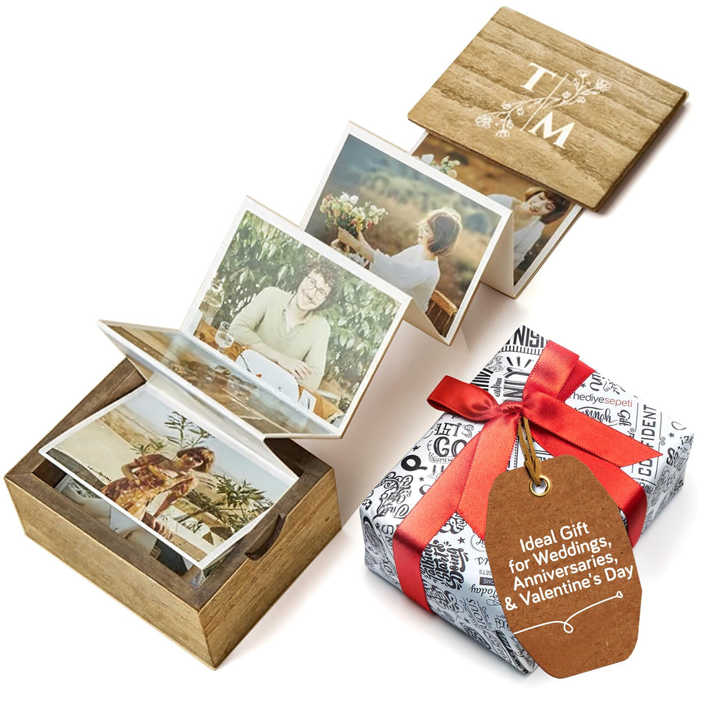 Personalized Wooden Photo Box Gift with Initials-Handmade Picture Box Gift, Pull Out Photo-3"x2"