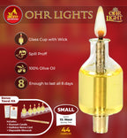 Ner Mitzvah Pre-Filled Menorah Oil Cup Candles - Hanukkah Ohr Lights - 100% Olive Oil with Cotton Wick in Glass Cup - Small Size, 44 per Pack, Burns Approx. 1 1/2 Hrs