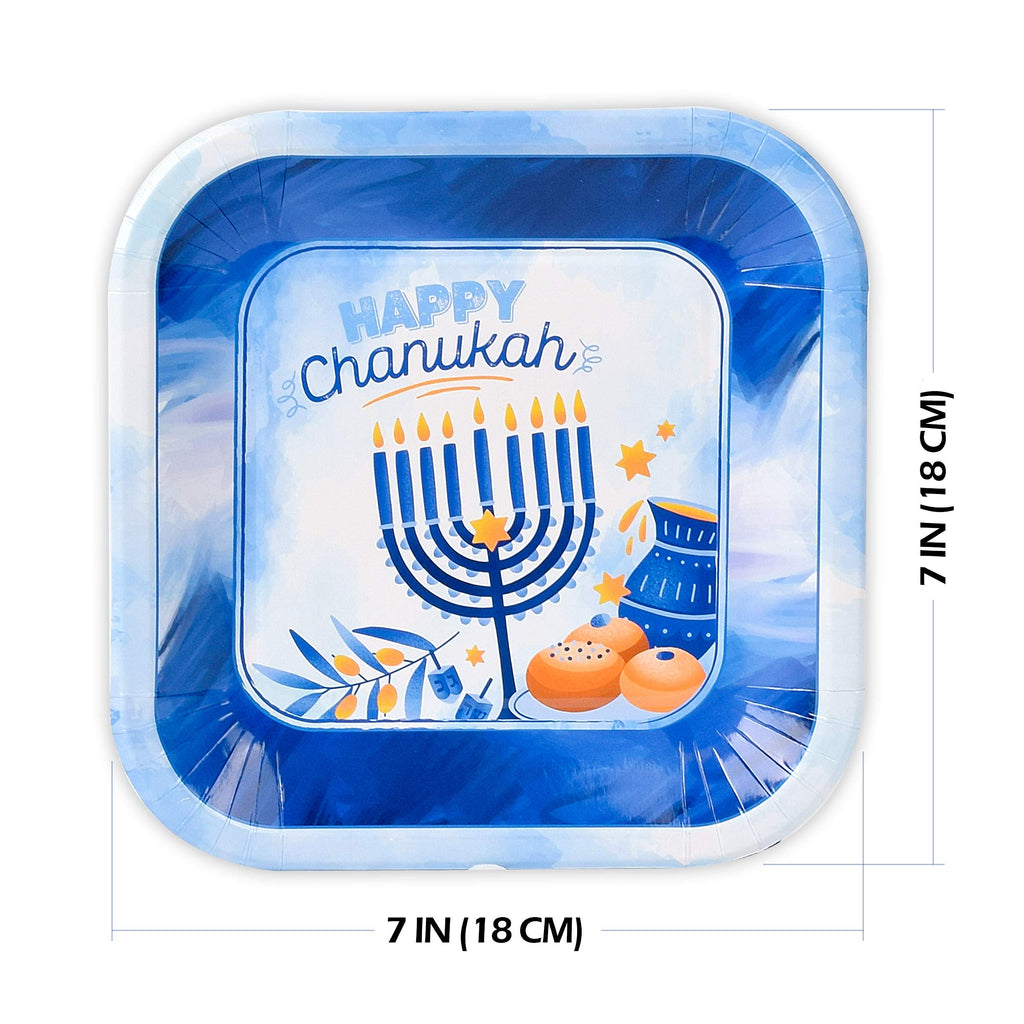 Izzy 'n' Dizzy Hanukkah Plates - 7 Inch - 10 Pack - Hanukkah Paper Goods - Blue and White Chanukah Themed Party Supplies