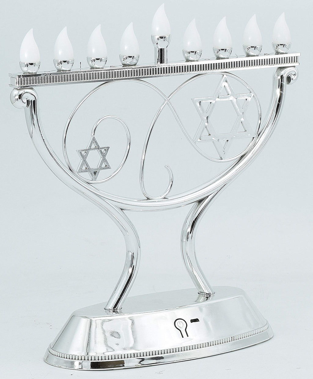 Ner Mitzvah LED Electric Hanukkah Menorah, LED Traditional Whimsical Channukah Menorah Electric, Battery or USB Powered and Cord Included, Silver