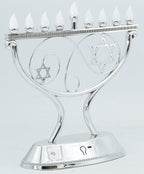 Ner Mitzvah LED Electric Hanukkah Menorah, LED Traditional Whimsical Channukah Menorah Electric, Battery or USB Powered and Cord Included, Silver