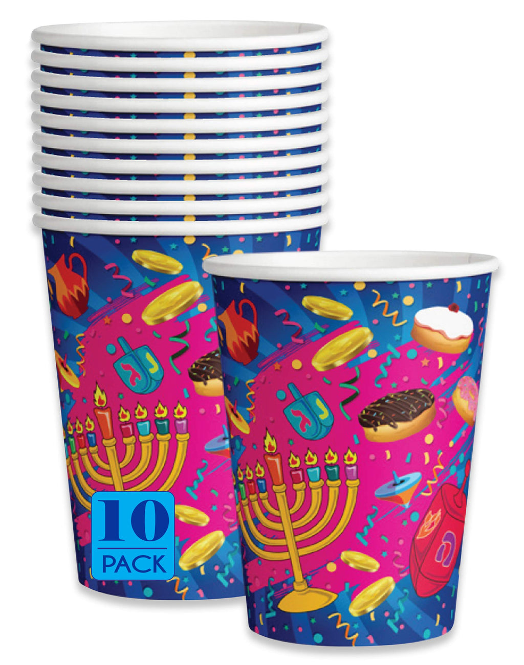 Izzy 'n' Dizzy Hanukkah Cups - Chanukah Paper Goods - 9 oz - 10 Pack