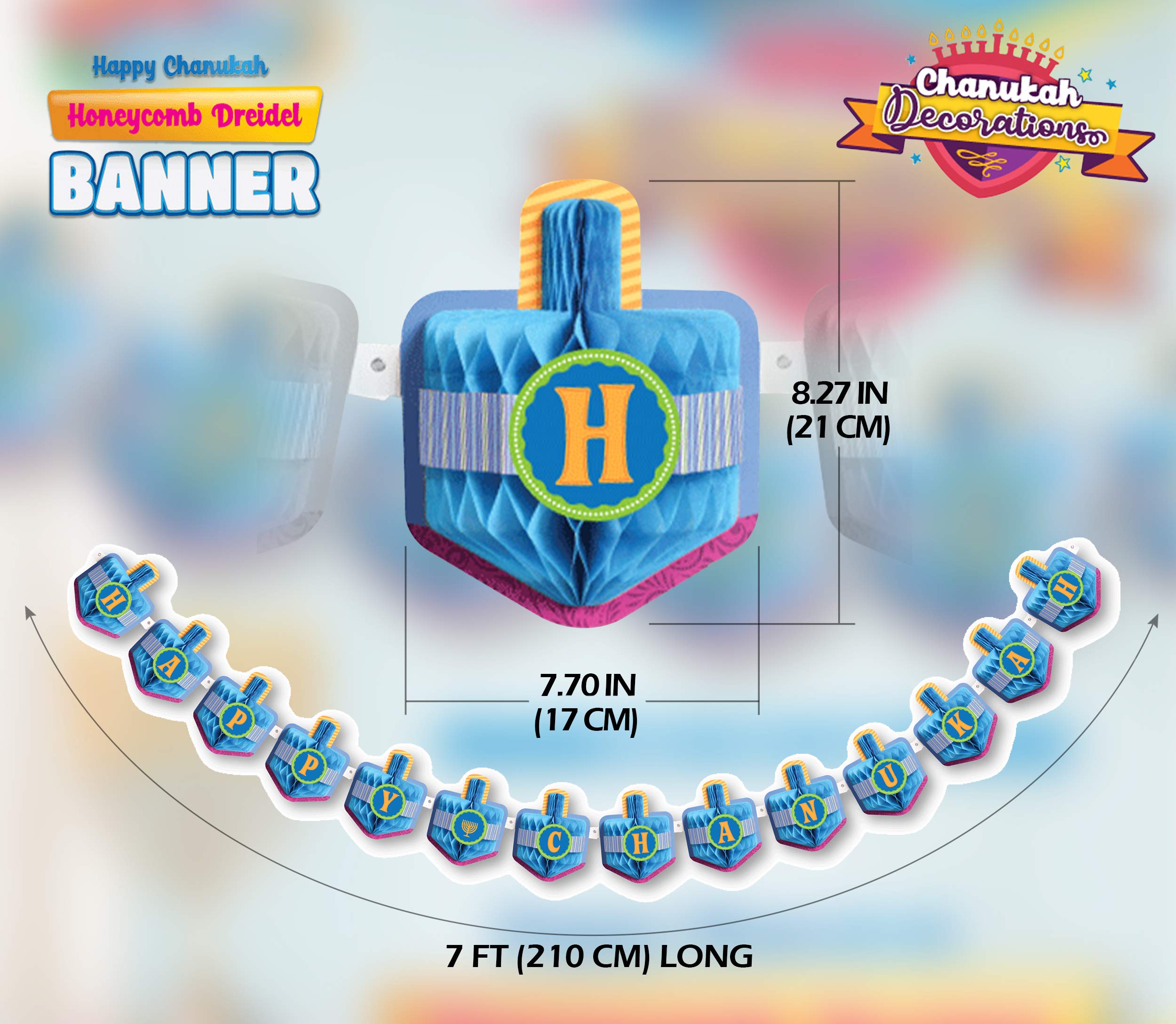 Happy Hanukkah Banner - Chanukah Banner HoneyComb - Holiday Party Decorations - Blue, Multicolored Holiday Party Decorations
