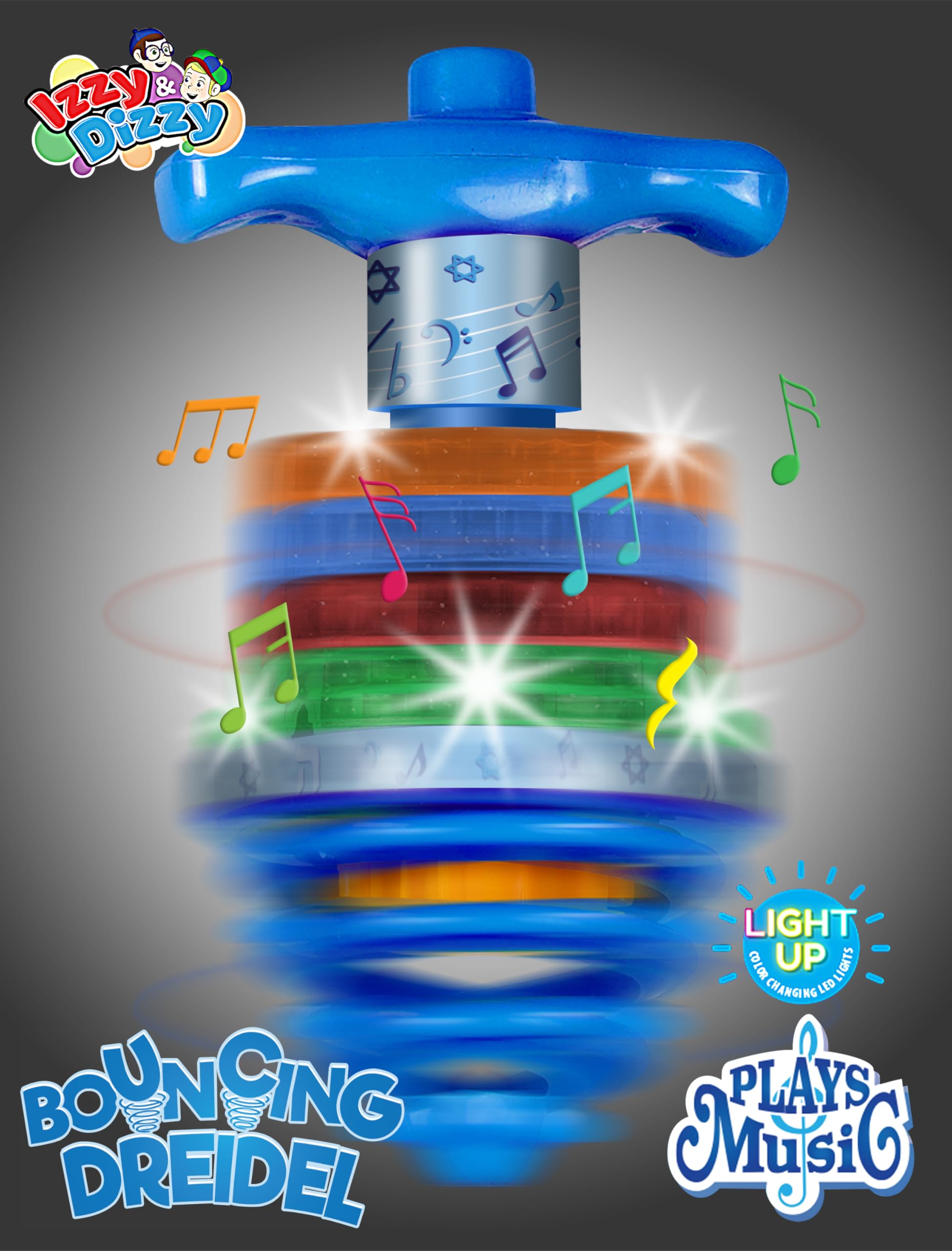 Bouncing Musical Chanukah Dreidel - Sings "Draidel" as it Bounces and Spins - Hanukah Toys, Games - Assorted Colors - by Izzy ‘n’ Dizzy
