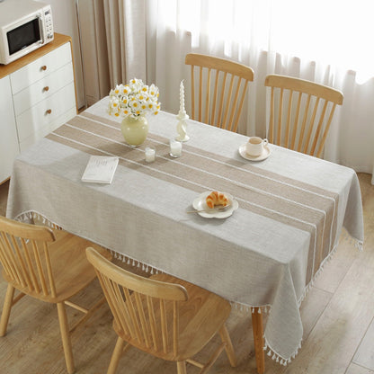 JIALE Tablecloths for Rectangle Tables, Cotton Linen Table Cloth Waterproof Tablecloth Wrinkle Free Farmhouse Dining Tables Cover, Soft Fabric Table Cloths with Tassels, Brown, 55" X 70", 4-6 Seats