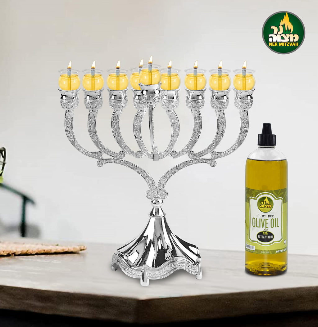 Ner Mitzvah Olive Oil for Candle Lighting - 32 Ounce - Extra Virgin Olive Oil - Use as Menorah Oil Mason Jar Candles
