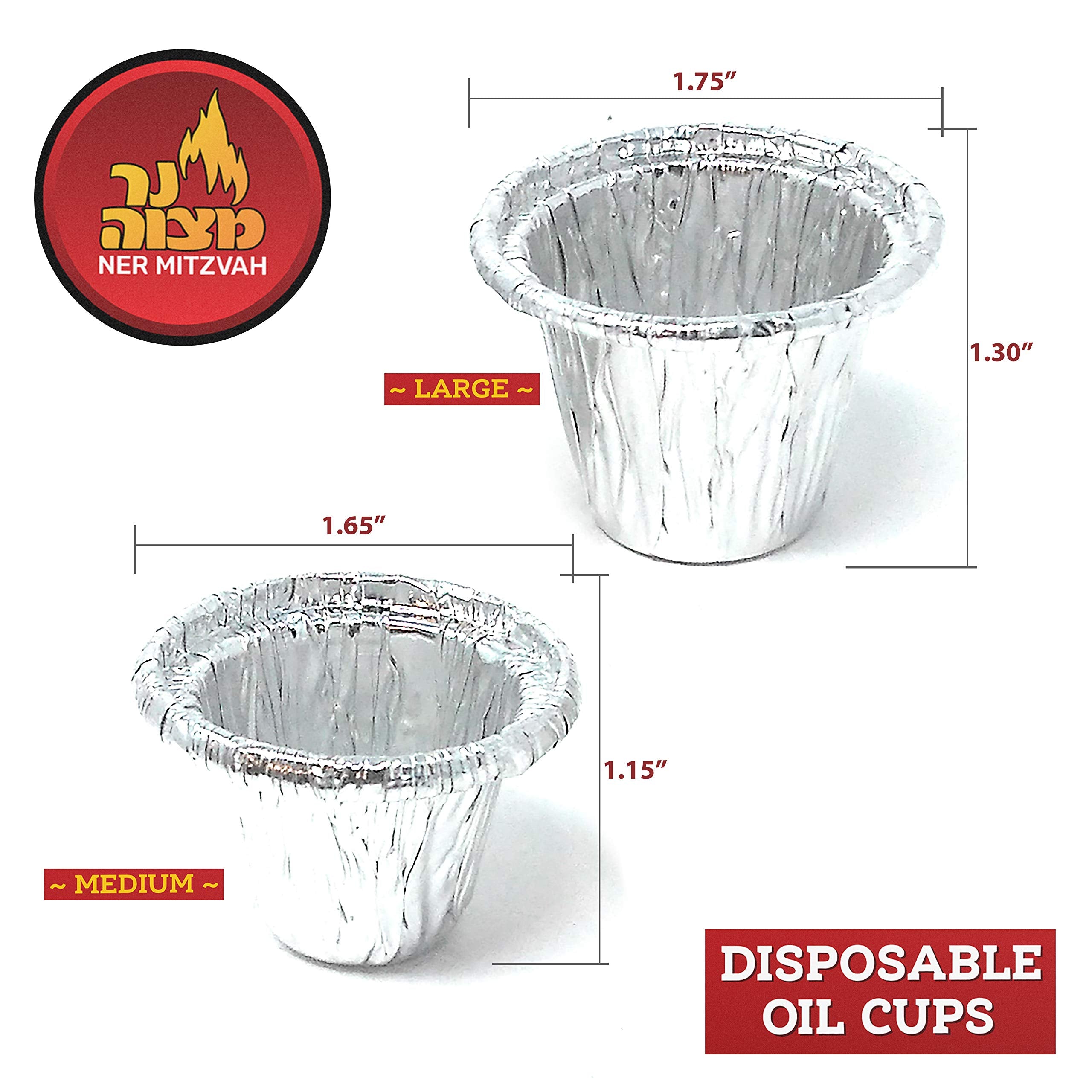 Ner Mitzvah Disposable Foil Menorah Drip Cups for Oil Menorahs - Liners Inserts for Oil Menorah Cups - Medium