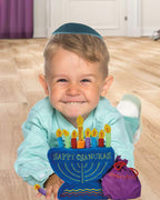 Rite Lite Plush Chanukah Menorah Toy - with Drawstring Pouch for Candle Storage, Great Toy for Hannukah, Add 1 Candle Each Night