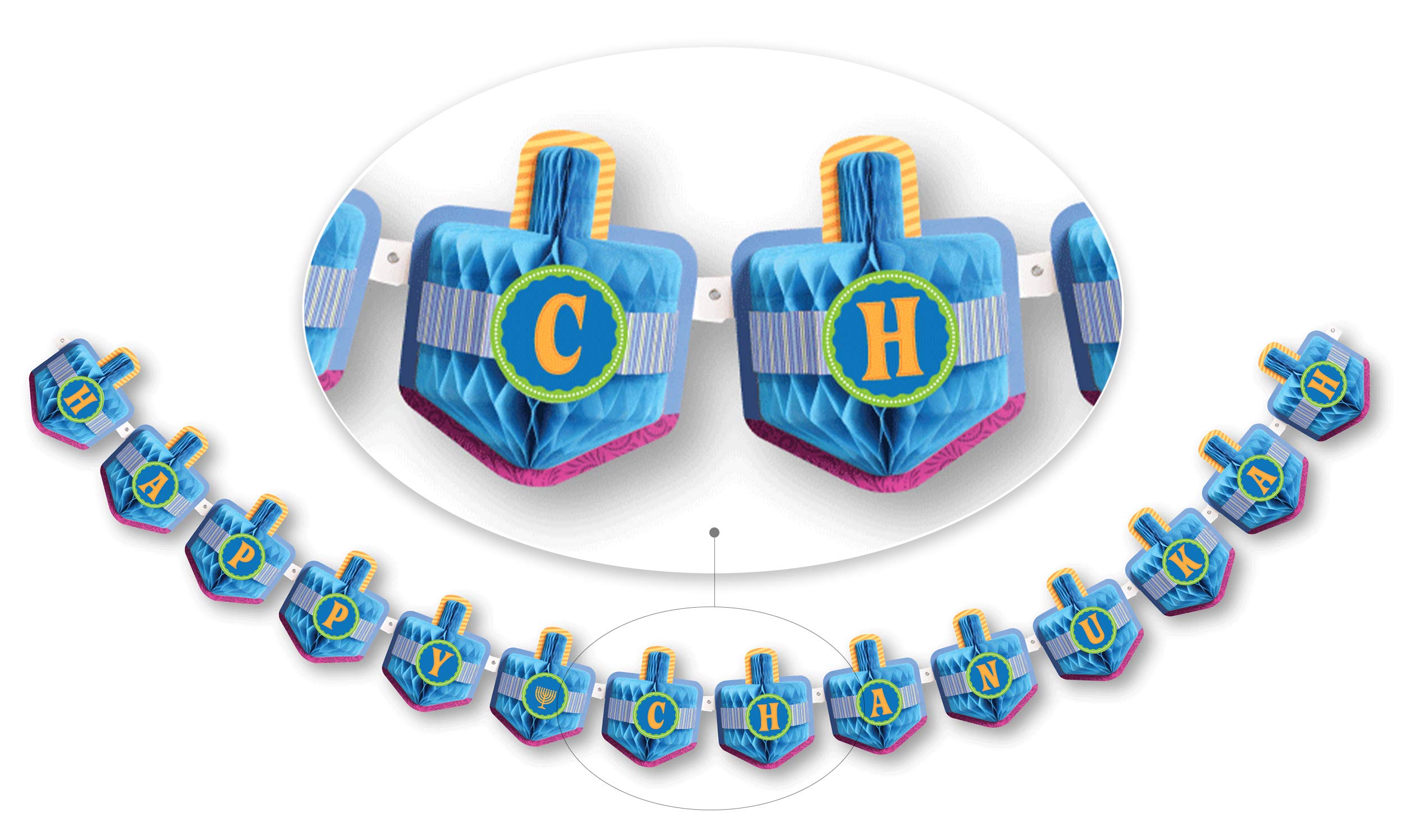 Happy Hanukkah Banner - Chanukah Banner HoneyComb - Holiday Party Decorations - Blue, Multicolored Holiday Party Decorations