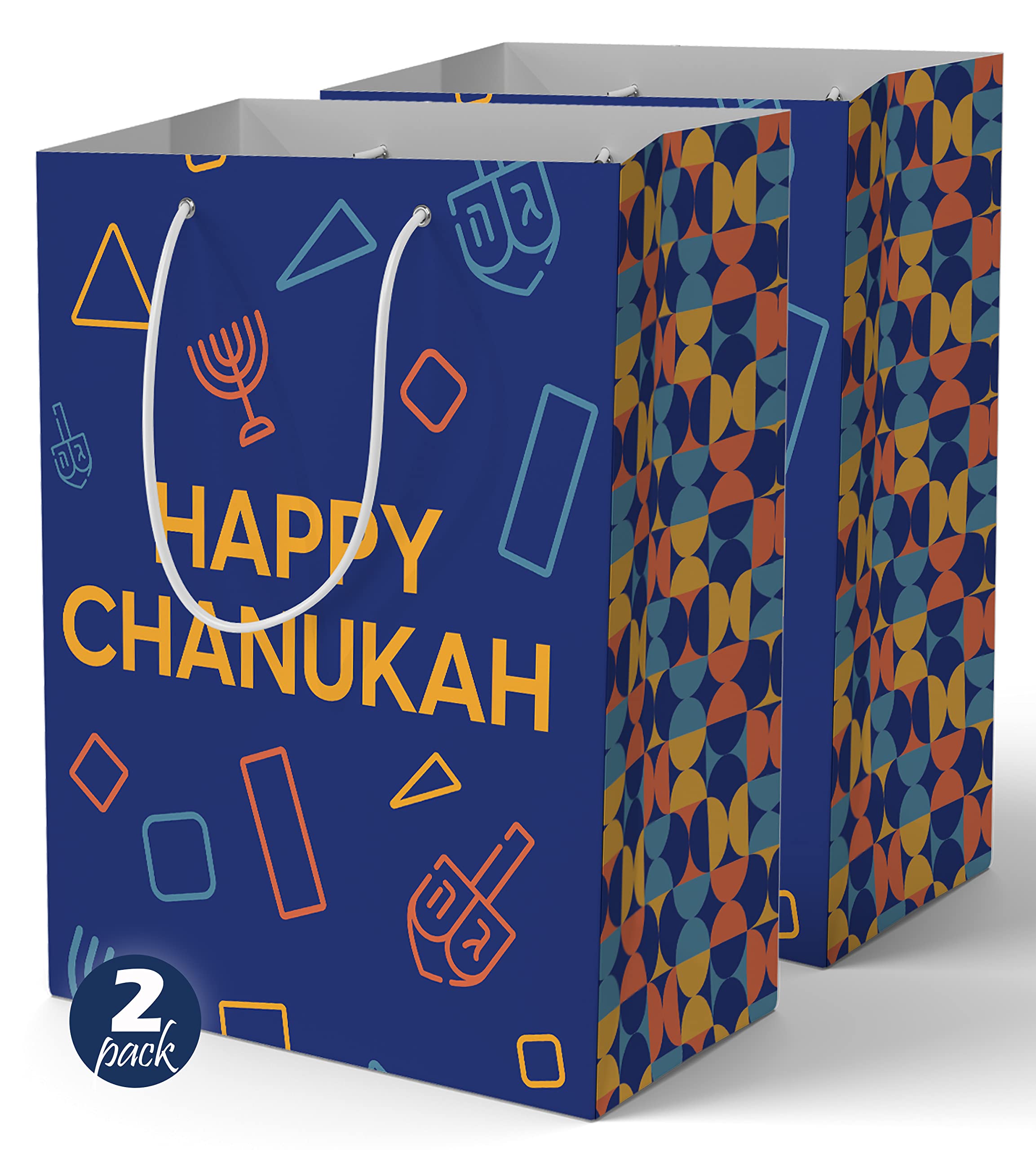 The Hanukkah Company - 2 Pack Blue Gift Bags - 12 Inch x 15 Inch - Hanukkah Designs