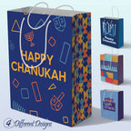 The Hanukkah Company Gift Bags - Chanukah Gift Bags, 4 Assorted Hannukah Designs - 5 x 8 Inch - Blue, Small (Pack of 4)