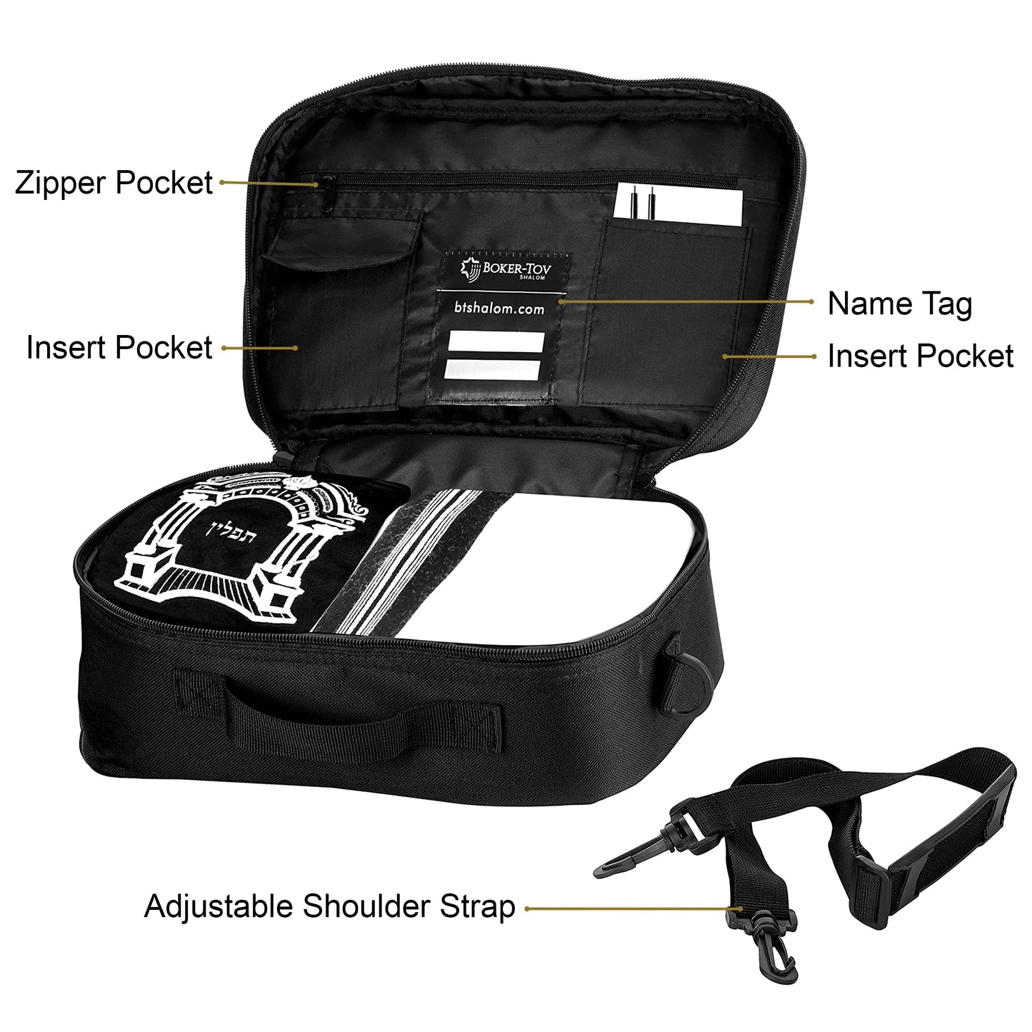 Tallit and Tefillin Bag with Carry Handle and Shoulder Strap - Judaica Tallit Prayer Shawl Travel Tote (Silver Print)