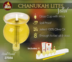 Menorah Jelled Oil Chanukah Lites - Small Round - 44 Pre-Filled Jelled Olive Oil Cup Candles - Quality Pure Olive Oil with Cotton Wicks in Glass Cup Burns Approx. 2 Hours