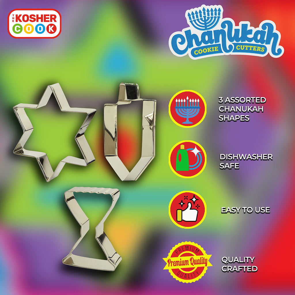 The Kosher Cook Hanukkah Stainless Steel Chanukah Cookie Cutters, 3 Piece Set