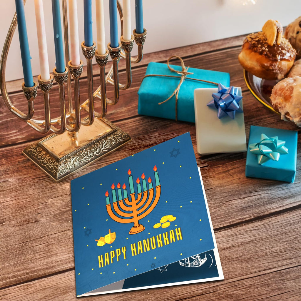 3D Pop-Up Hanukkah Card with Menorah and Star of David – Unique Festival of Lights Greeting Card for Jewish Holidays – Happy Hanukkah Wishes Card with Colorful Candles and Envelope