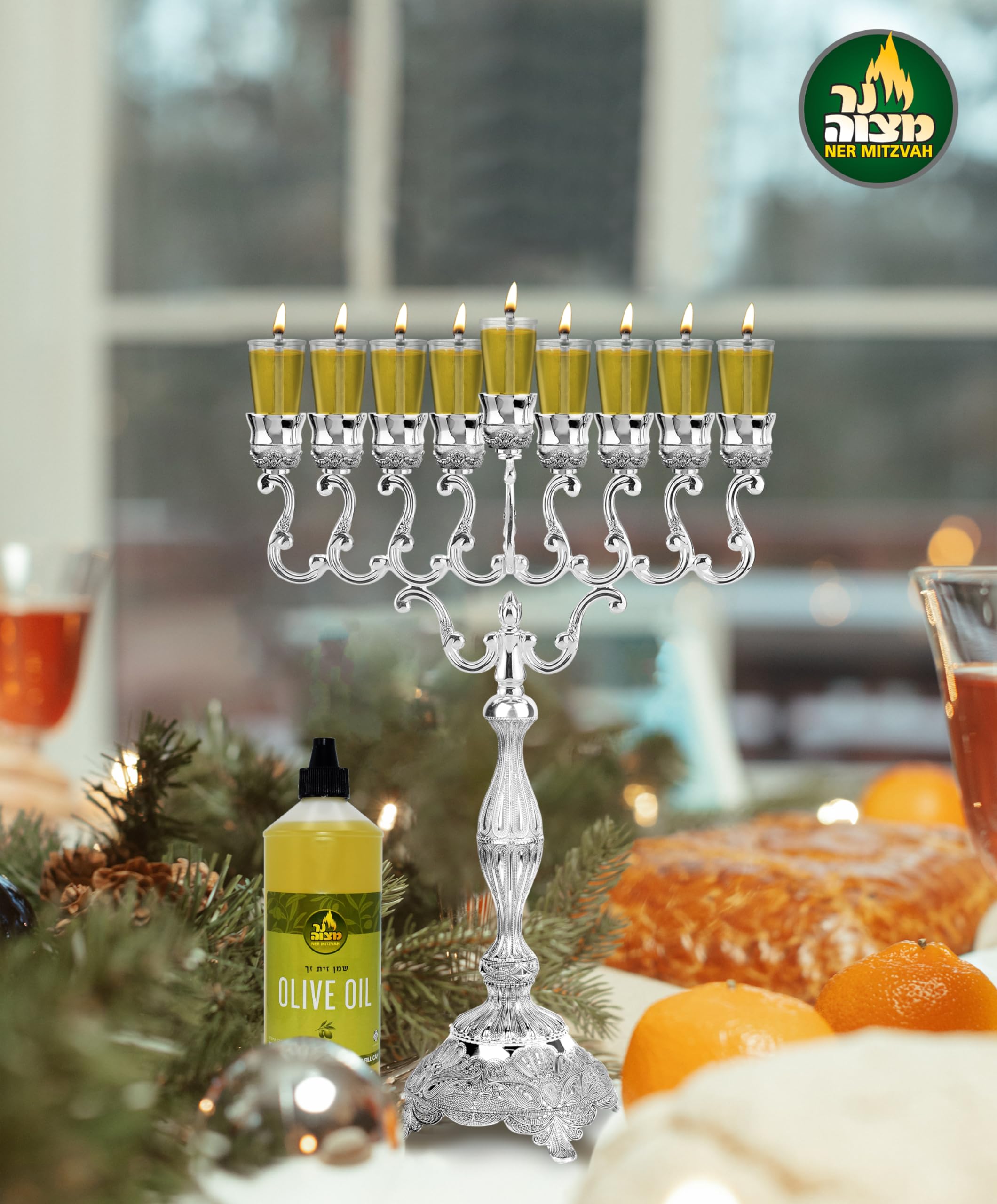 Ner Mitzvah Olive Oil for Candle Lighting - 32 ounce - Use as Menorah Oil Mason Jar Candles E-Z Fill Cap