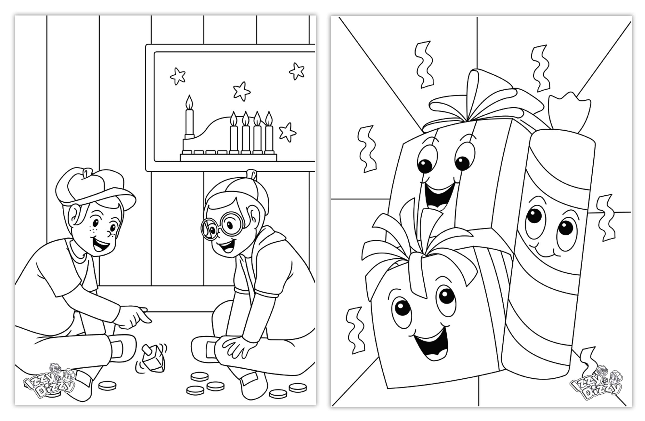 Izzy 'n' Dizzy Hanukkah Coloring Book - Great for Partys and Gifts- Chanuka Coloring Book - 24 Pages - 3 Pack
