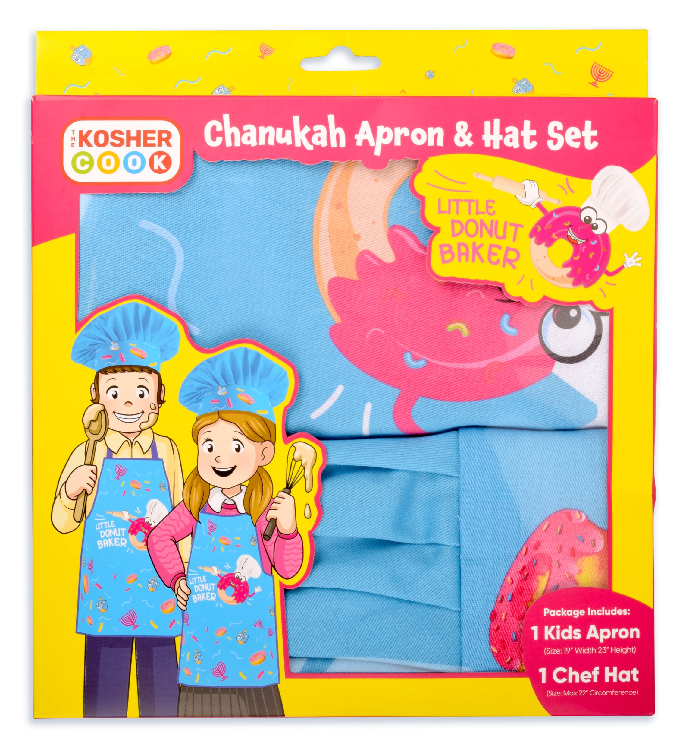The Kosher Cook Hanukkah Kids Chef Set - Kids Chef Hat and Apron Set for Chanukah - Great Hanukkah Gift