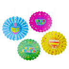 Hanukkah Paper Fan Decoration - 16 Pack - Menorahs, Dreidels, Happy Chanuka and Chanukah Sameach - Hanukkah Party Decorations and Supplies - Izzy 'n' Dizzy