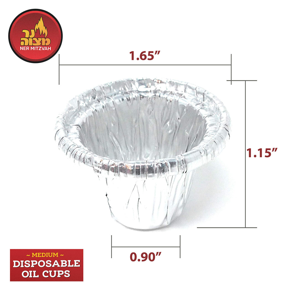 Ner Mitzvah Disposable Foil Menorah Drip Cups for Oil Menorahs - Liners Inserts for Oil Menorah Cups - Medium