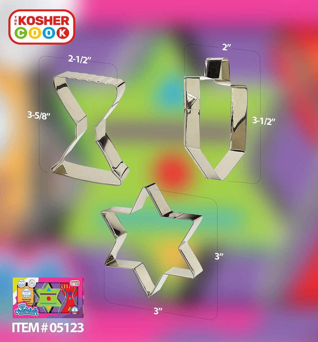 The Kosher Cook Hanukkah Stainless Steel Chanukah Cookie Cutters, 3 Piece Set