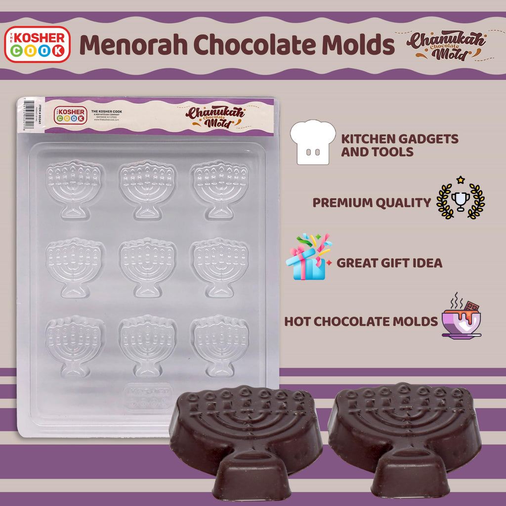The Kosher Cook Hanukkah Chocolate Molds, Chanukah Menorah Shaped Plastic Molds for Chocolate