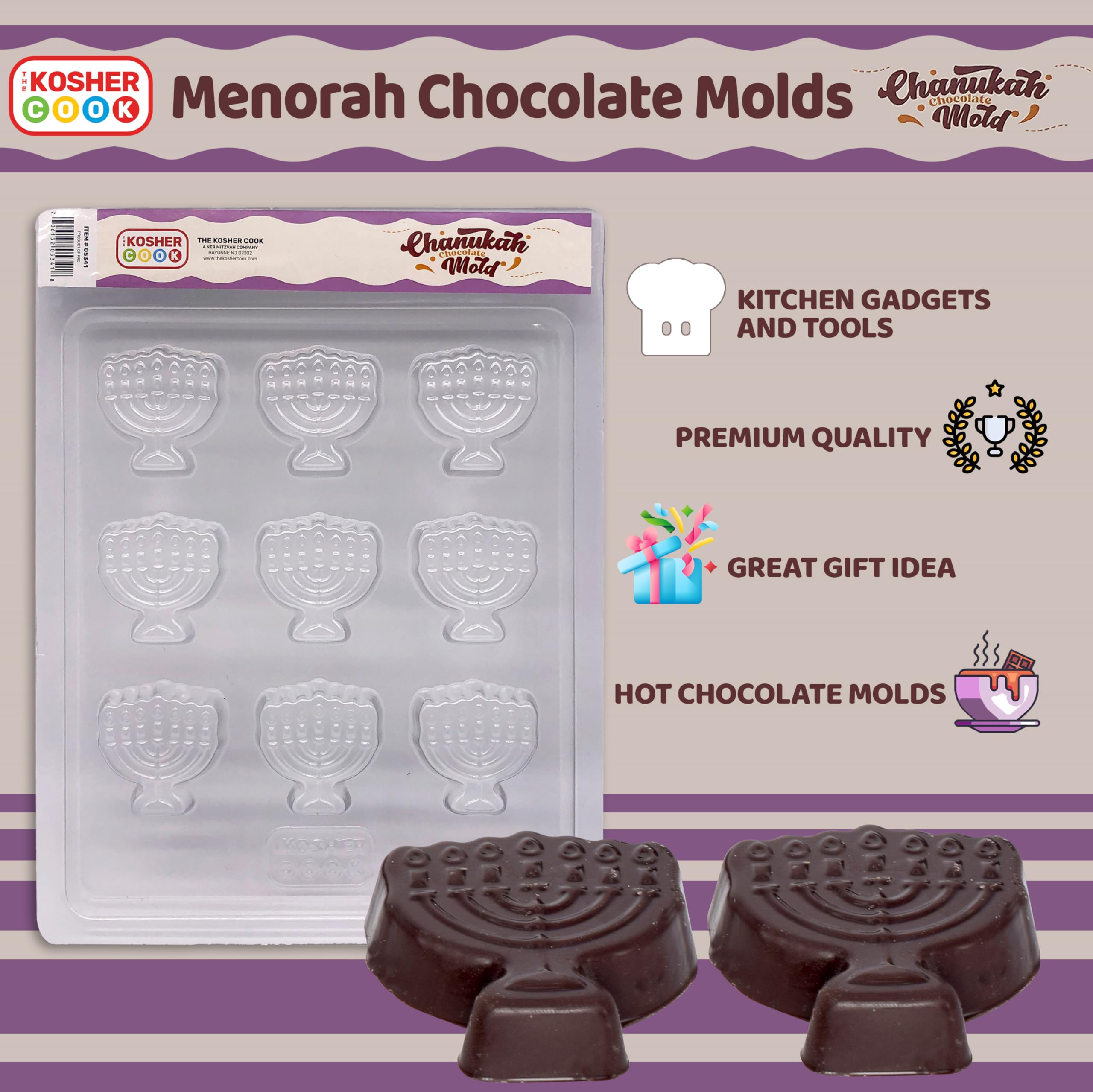 The Kosher Cook Hanukkah Chocolate Molds, Chanukah Menorah Shaped Plastic Molds for Chocolate