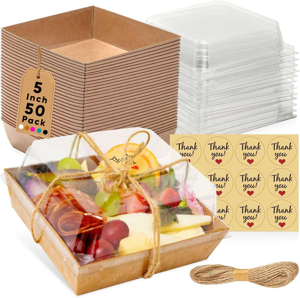 Leafiew 50 Pack Small Charcuterie Boxes with Clear Lids (Brown)