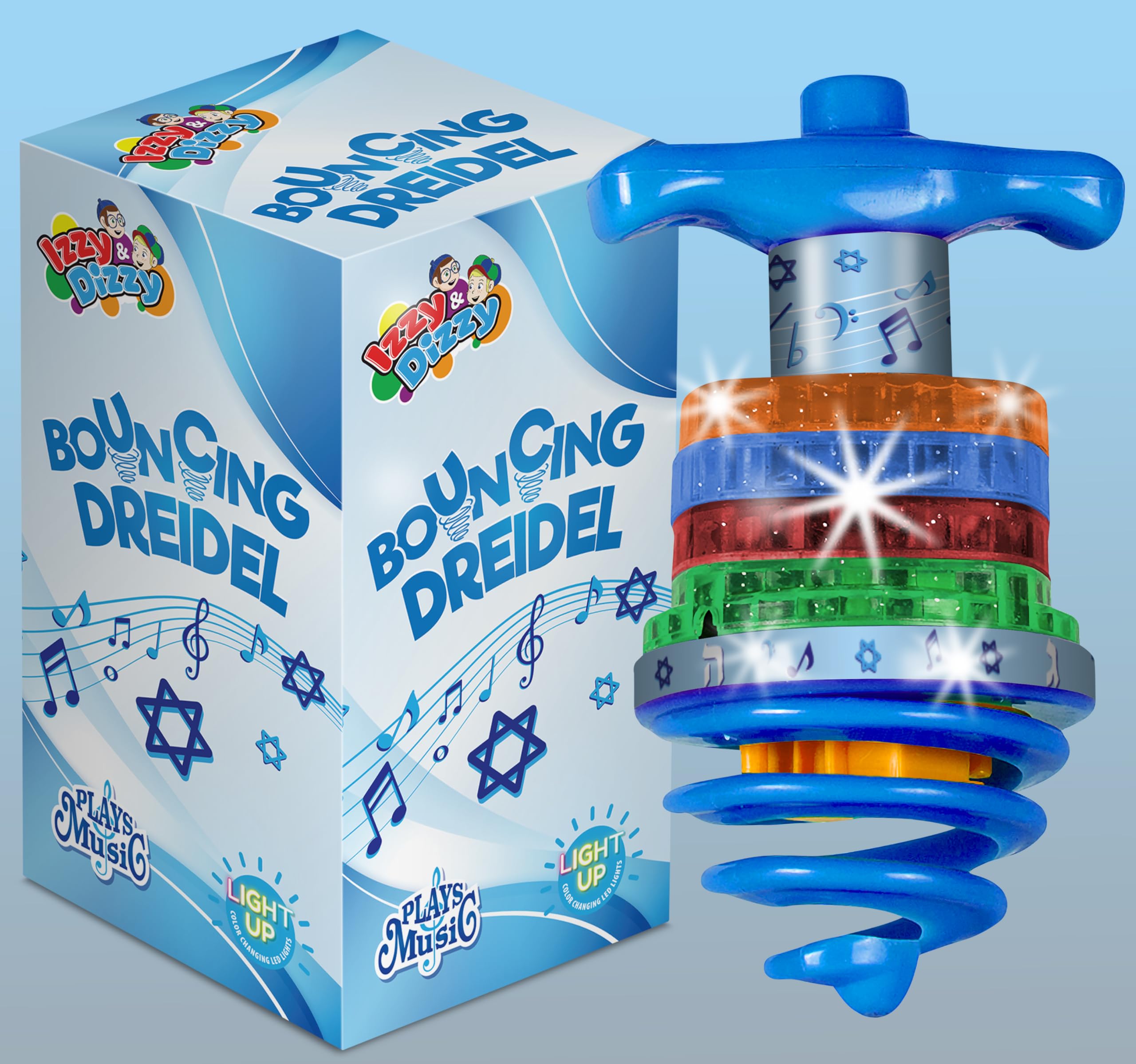 Bouncing Musical Chanukah Dreidel - Sings "Draidel" as it Bounces and Spins - Hanukah Toys, Games - Assorted Colors - by Izzy ‘n’ Dizzy