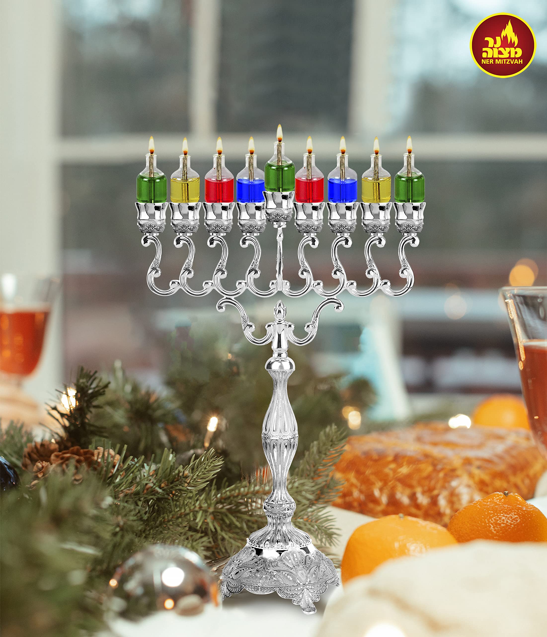 Ner Mitzvah Hanukkah Colored Ohr Lights, Pre-Filled Oil Candles - Small Size, 44 per pk. Burns Aprox. 1 1/2 Hrs