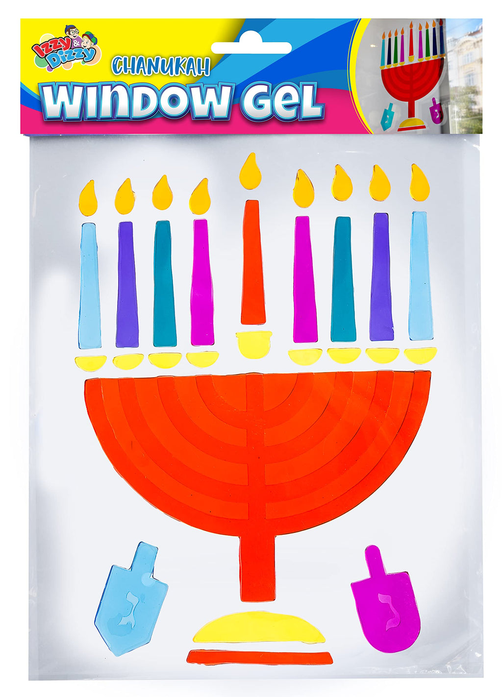 Menorah Window Gel Cling - Self Sticking Chanukah Menorah and Dreidels - Hanukkah Party Decorations and Supplies by Izzy 'n' Dizzy