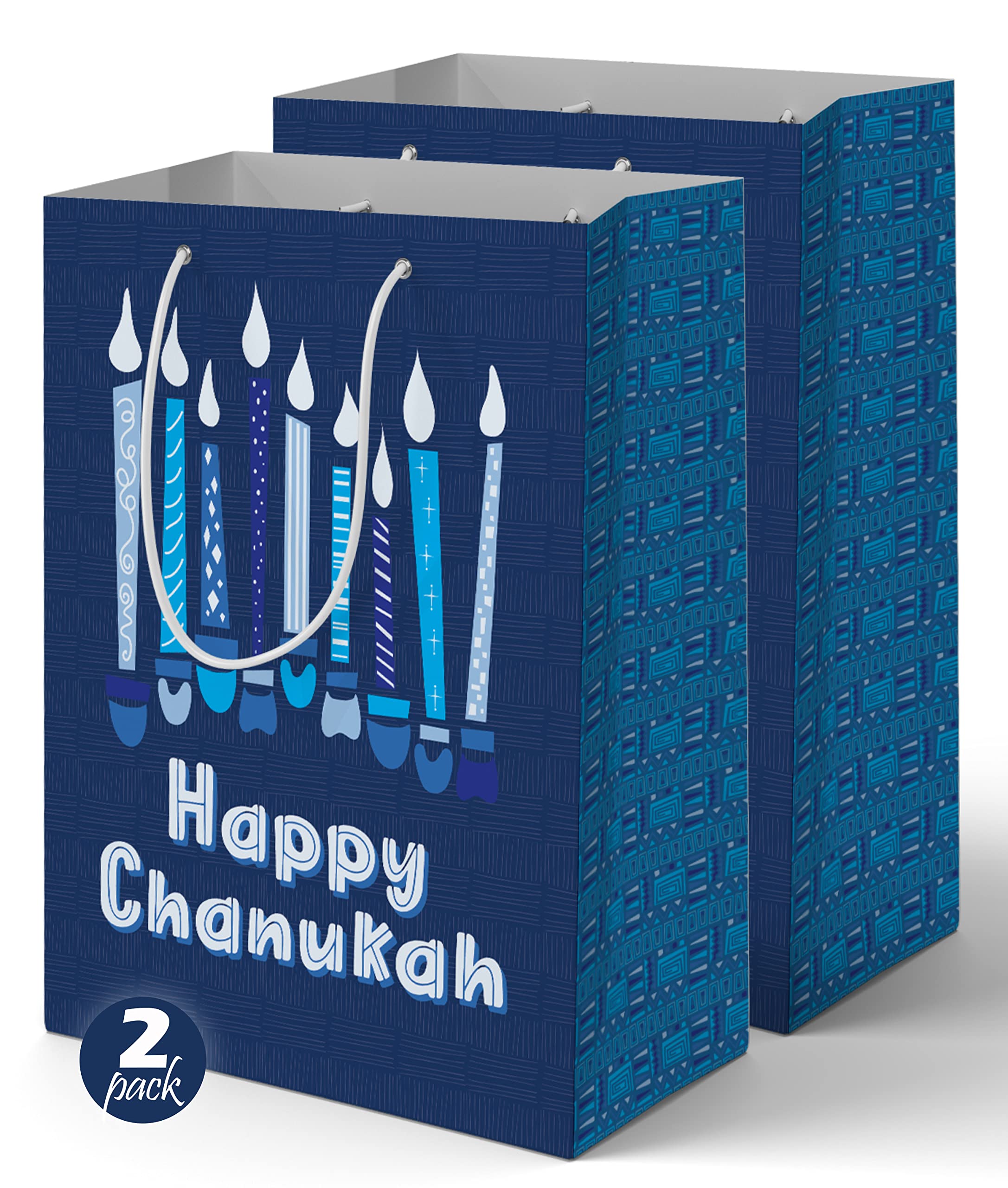 The Hanukkah Company Hanukkah Gift Bags - 2 Pack Hannukah Design Large Blue Gift Bag - 12 Inch x 15 Inch Chanukah Gifts Bags