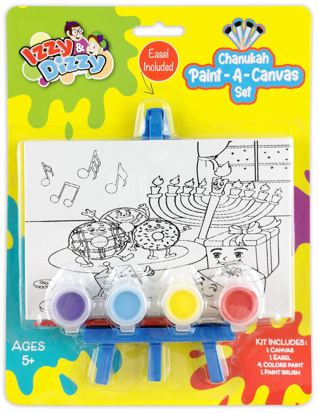 Izzy 'n' Dizzy Canvas Painting Kit with Easel - Chanukah Kids Canvas Painting Set - Pre Drawn Canvas for Painting for Kids - Chanukah Kids Arts and Crafts