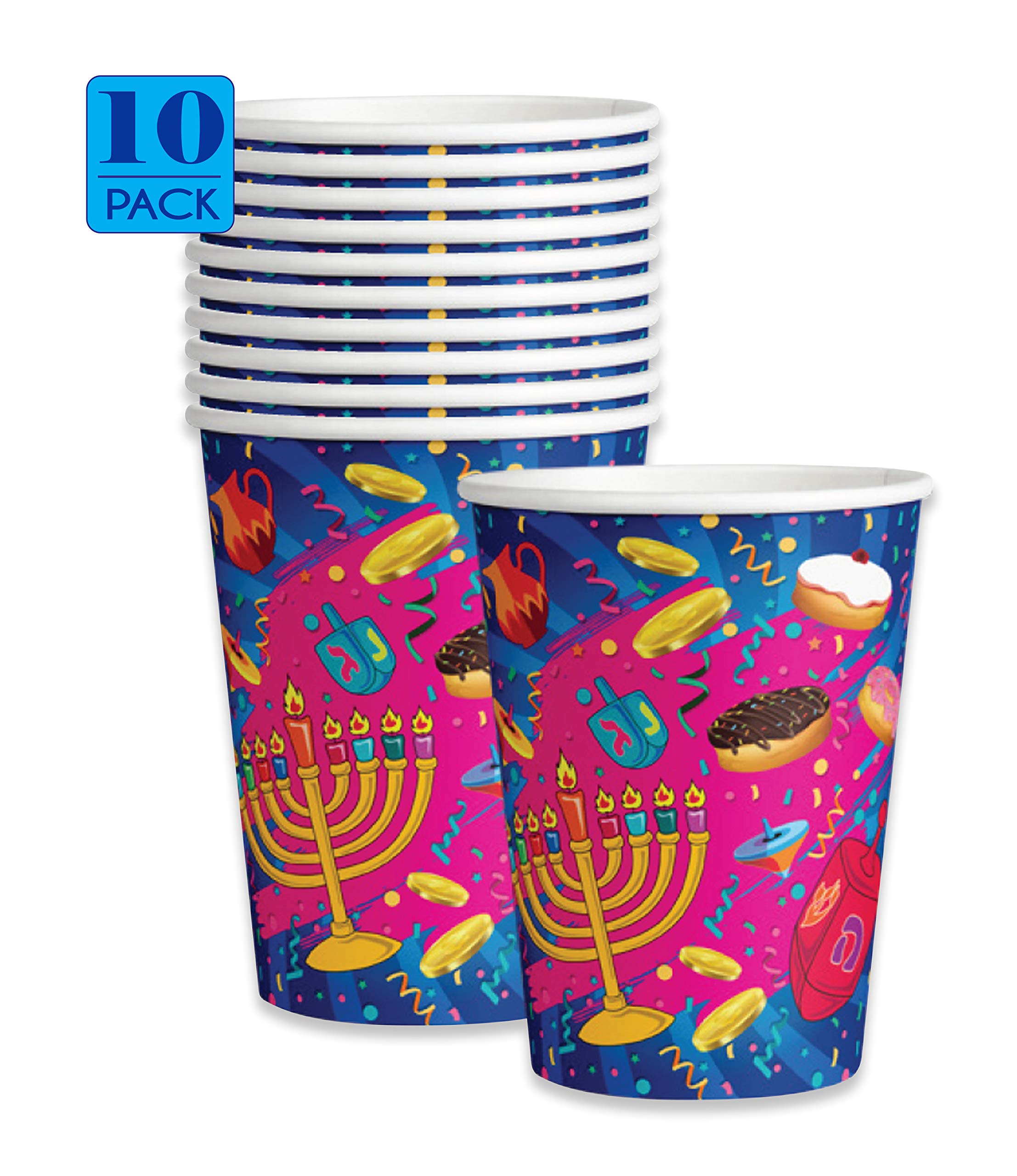 Izzy 'n' Dizzy Hanukkah Cups - Chanukah Paper Goods - 9 oz - 10 Pack