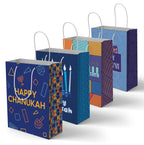 The Hanukkah Company Gift Bags - Chanukah Gift Bags, 4 Assorted Hannukah Designs - 5 x 8 Inch - Blue, Small (Pack of 4)