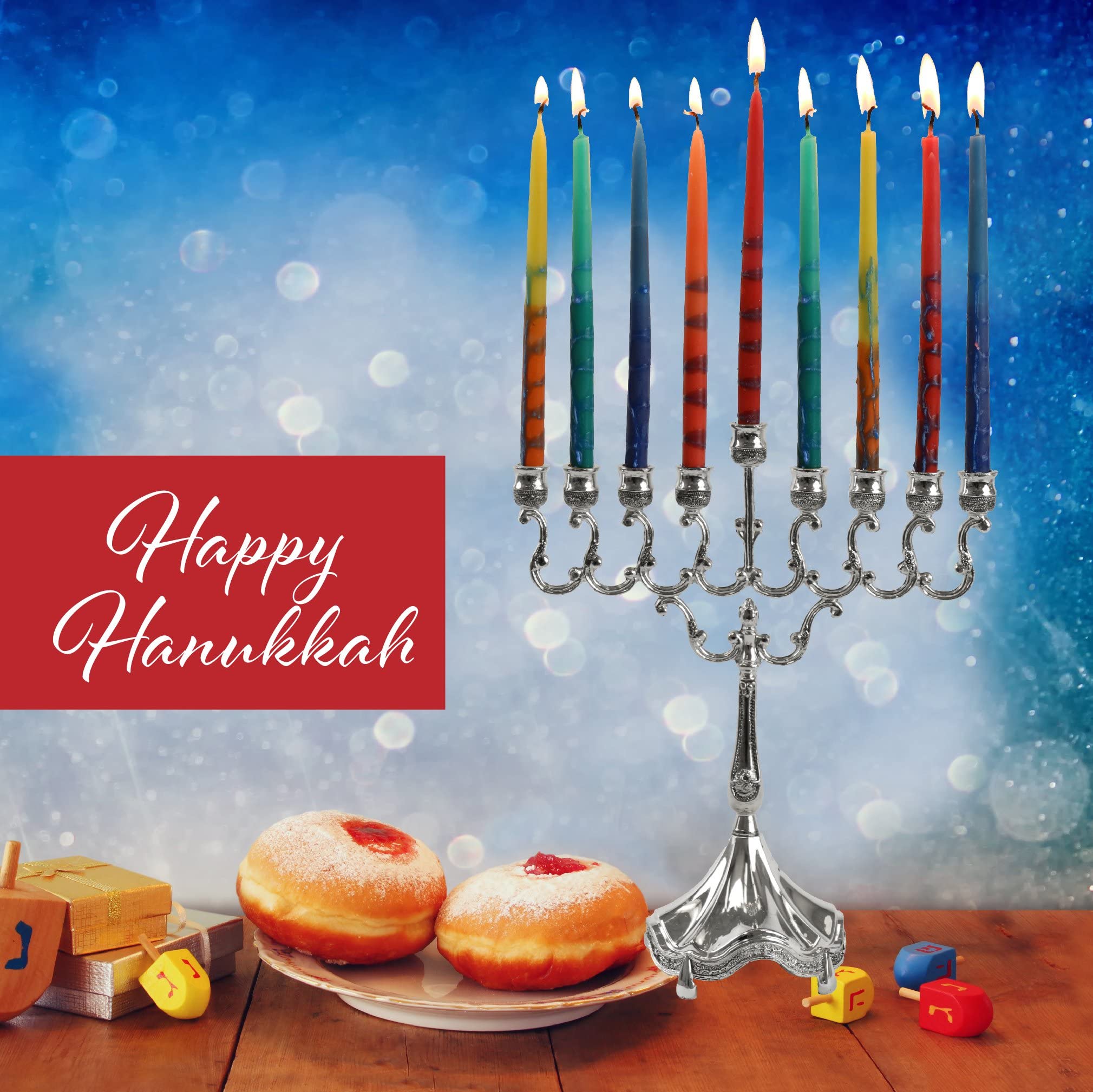 Beeswax Chanukah Candles Standard Size Fits Most Menorahs - Decorated Multi Colored Beeswax Hanukkah Candles - Premium Quality Pure Bees Wax - 45 Count for All 8 Nights of Hanukkah - by Ner Mitzvah