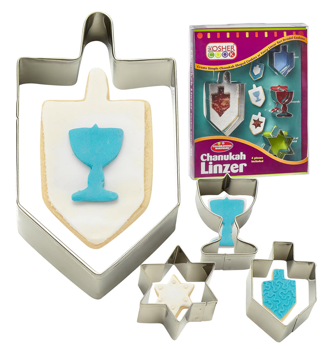 The Kosher Cook Hanukkah Cutters and Stainless Steel Chanukah Cookie Cutters, 4 Piece Set