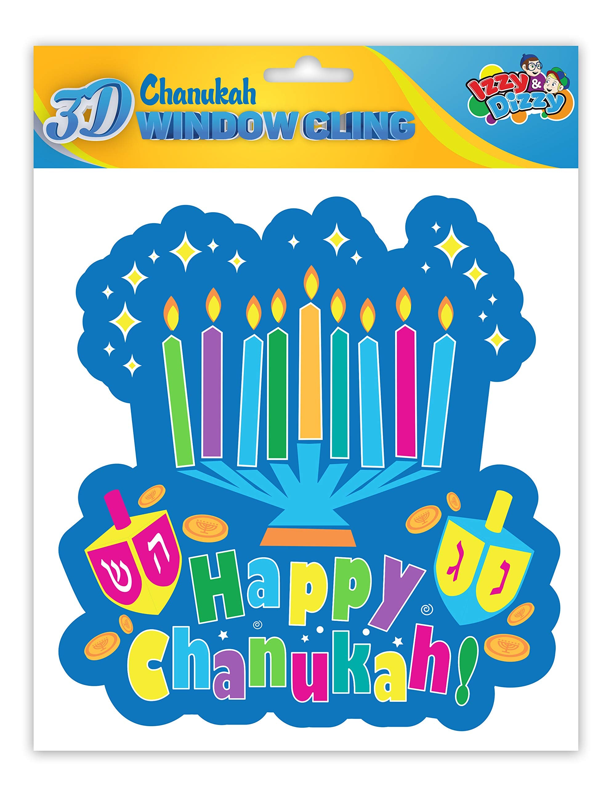 Hanukkah Window Cling - 3D Silicone Decorated Happy Chanuka Window Cling - Hanukkah Décor - Holiday Party Decoration