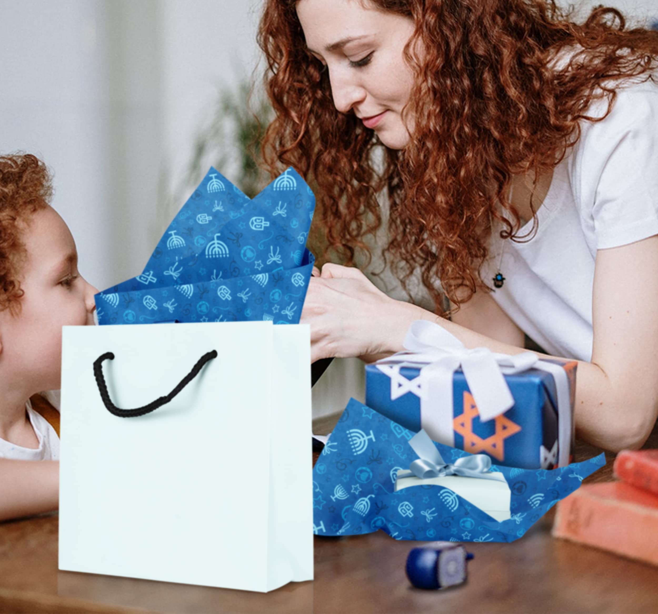 The Hanukkah Company Tissue Paper, Blue Tissue Paper for Gift Bags, Hanukkah Paper Wrap (Pack of 8) - 18 Inch x 24 Inch