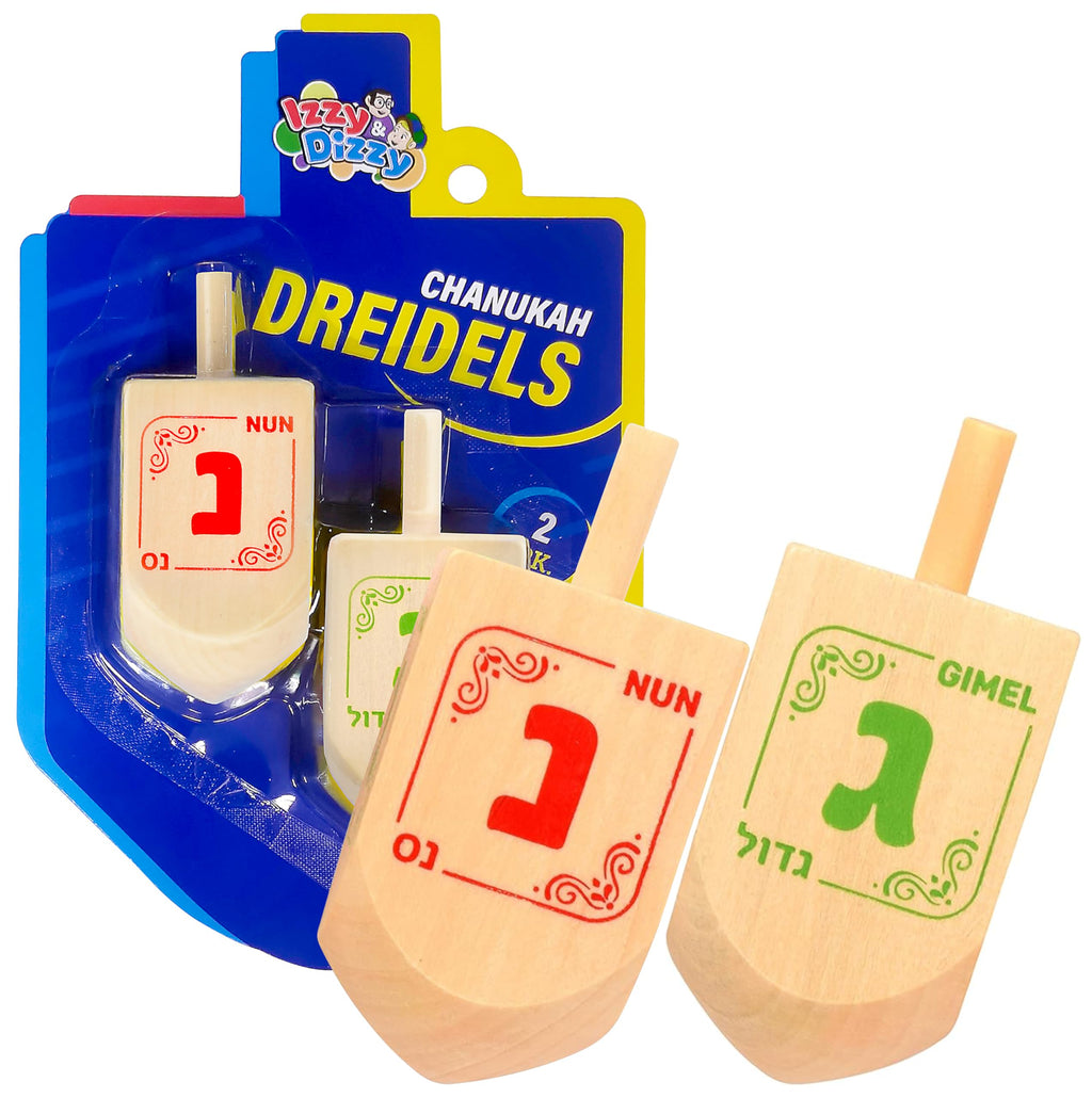 Izzy 'n' Dizzy Hanukkah Dreidels - Extra Large Natural Wooden Dreidel - 2 Pack