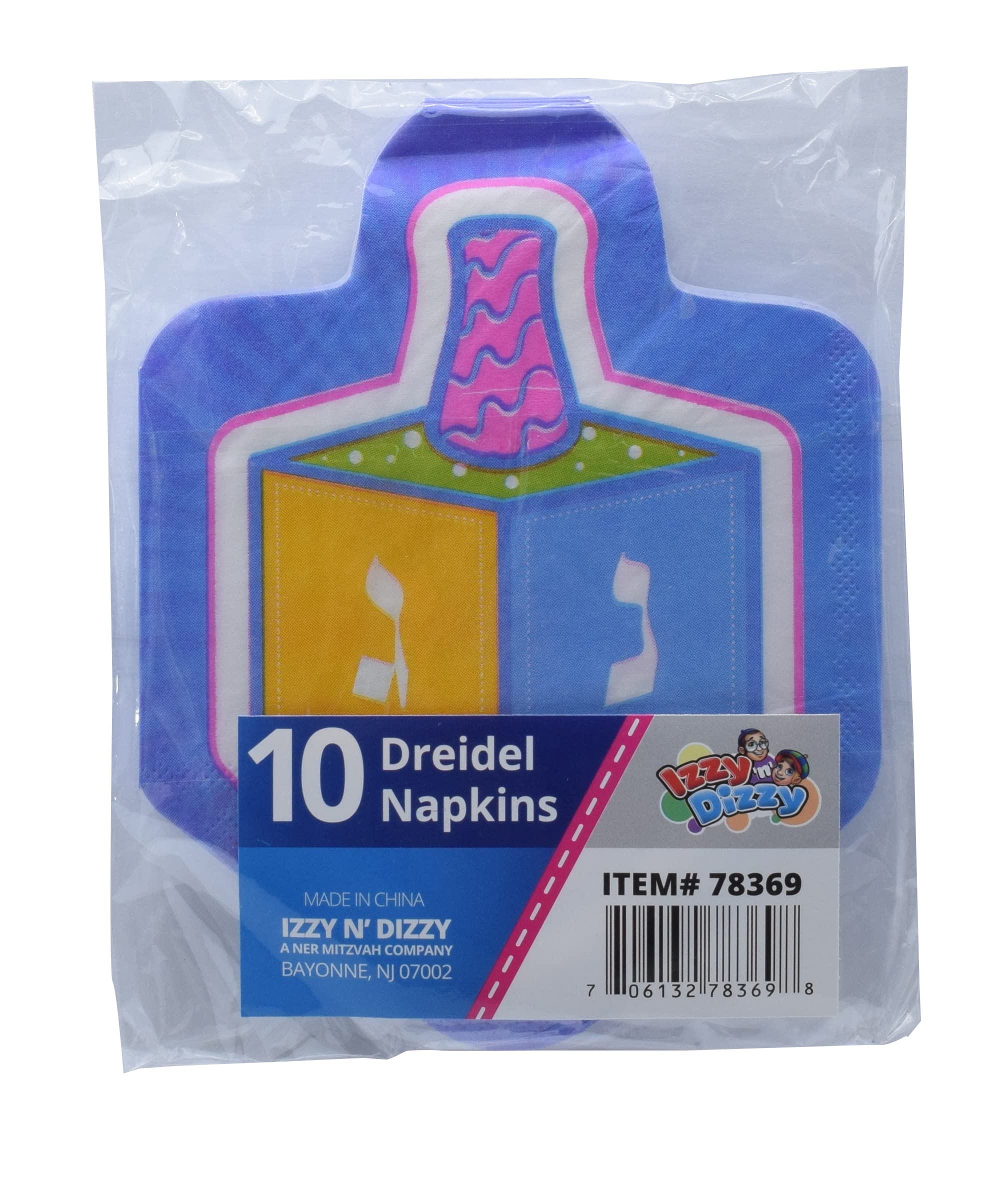 Izzy 'n' Dizzy Hanukkah Napkins - Hanukkah Paper Goods - Dreidel Shaped - 10 Pack