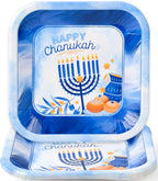 Izzy 'n' Dizzy Hanukkah Plates - 9 Inch - 10 Pack - Hanukkah Paper Goods - Blue and White Chanukah Themed Party Supplies