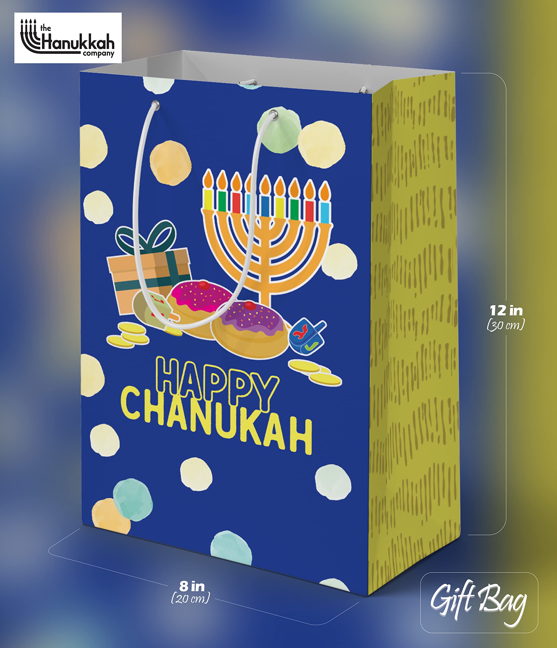 Izzy 'n' Dizzy Hanukkah Gift Bags - Medium Blue - 8 Inch x 12 Inch - Chanukah - 4 Pack