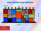 Ner Mitzvah Glass Hanukkah Menorah - Blue & White Stones - Handcrafted Painted Glass - Fits Standard Chanukah Candles