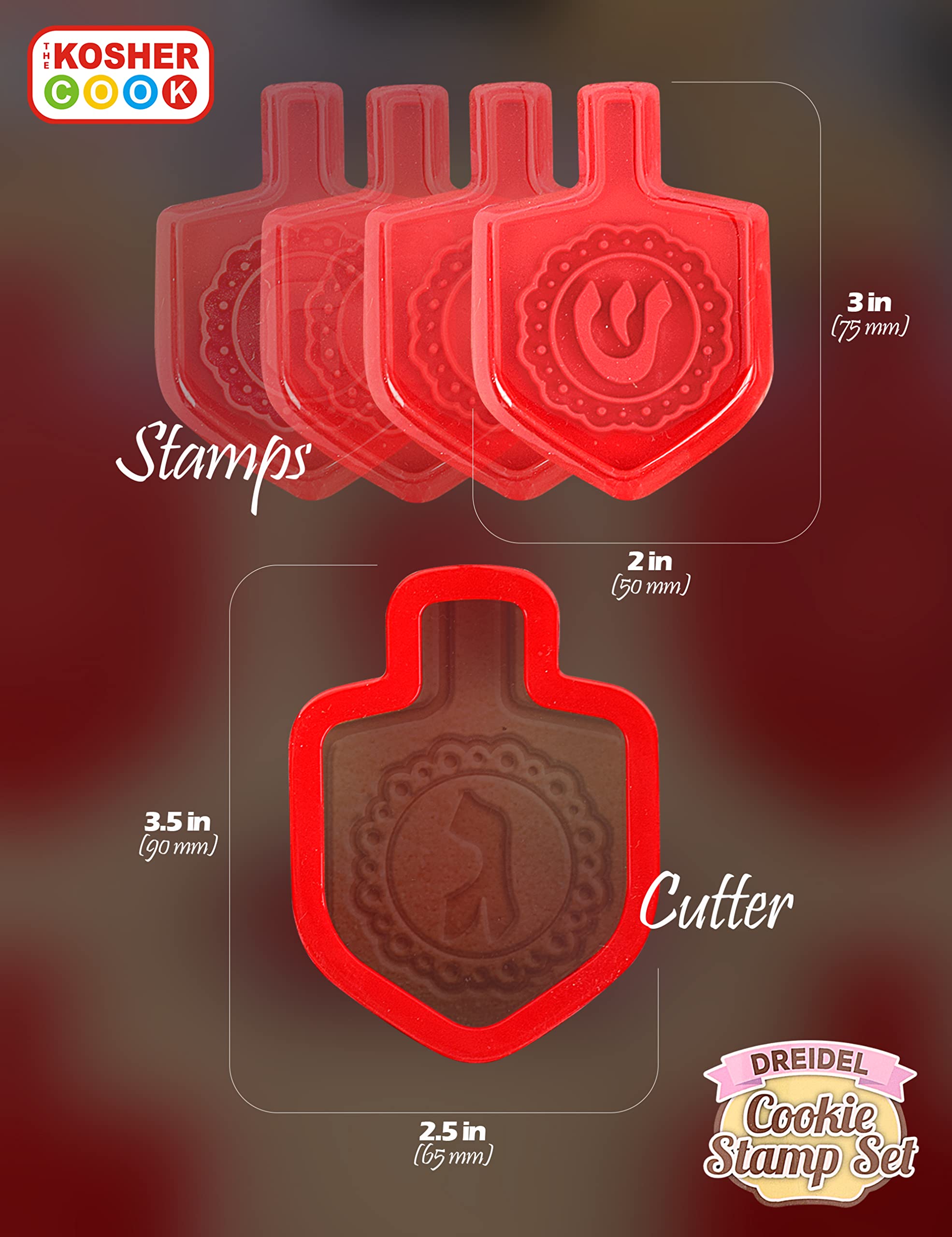 The Kosher Cook Hanukkah Cookie Cutters and Stamp Set, Plastic Chanukah Cookie Cutters and Stamping Kit, 6 Piece Set