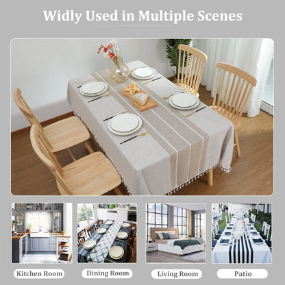 JIALE Tablecloths for Rectangle Tables, Cotton Linen Table Cloth Waterproof Tablecloth Wrinkle Free Farmhouse Dining Tables Cover, Soft Fabric Table Cloths with Tassels, Brown, 55" X 70", 4-6 Seats
