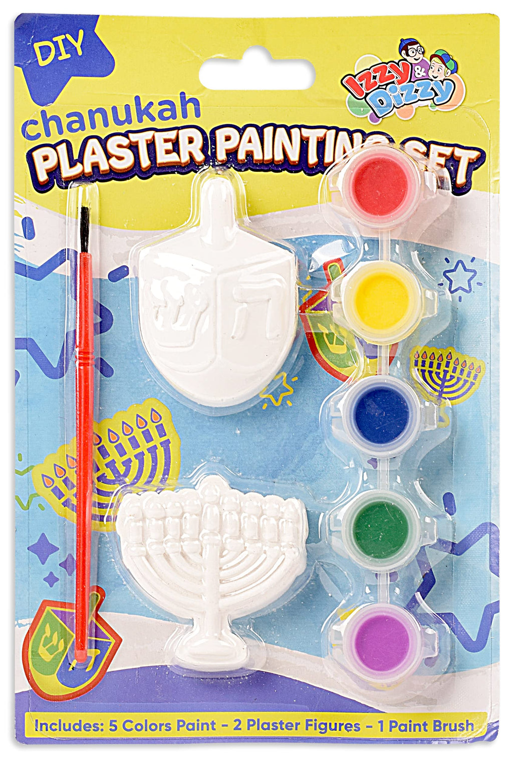Izzy 'n' Dizzy DIY Pottery Painting Kit for Kids - Chanukah Plaster Kit - Dreidel & Menorah Plaster Painting Kit - Chanukah Kids Arts and Crafts & Hanukkah Gifts for Kids