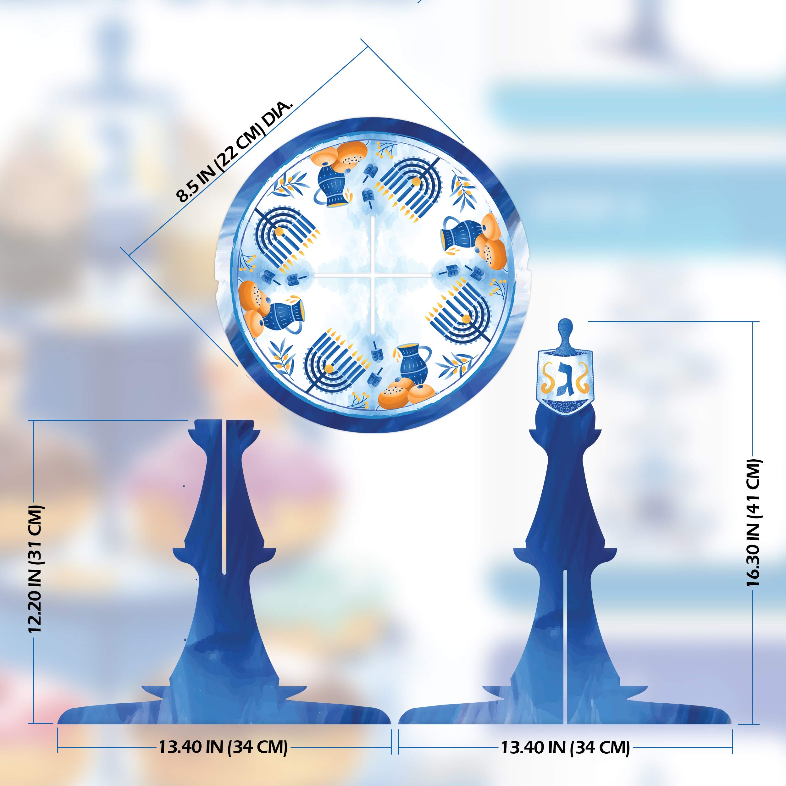 Izzy 'n' Dizzy Hanukkah Desssert Stand, Hanukkah Paper Goods, Blue and White Chanukah Themed Party Supplies - 3 Tier